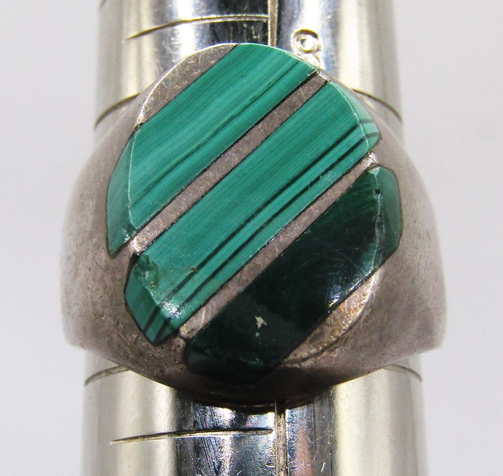 SIZE 9 MEXICO STELRING MEN'S RING WITH MALACHITE (1 of 4)