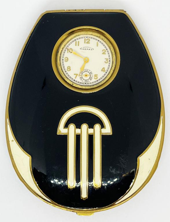 TIMEPACT ANTIQUE WATCH / LADIES COMPACT: NOT RUNNING ART DECO TIME PIECE