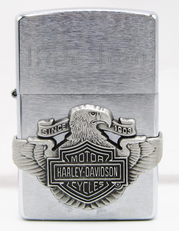 VTG Harley Davidson Motorcycle Eagle Zippo!: ENGRAVED "BOO-BOO" IN BOX!