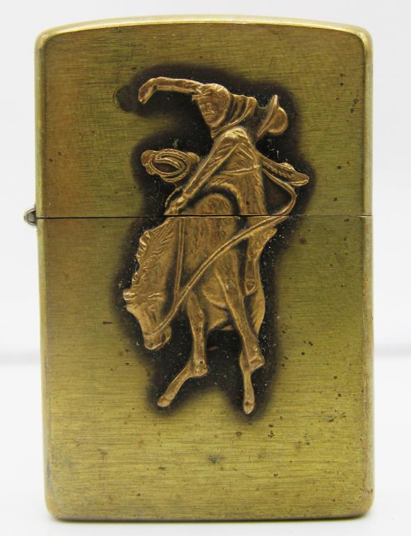 1994 Zippo Brass Marlboro Wild West !: SOLID BRASS Bronco & Cowboy Lighter IN BOX!