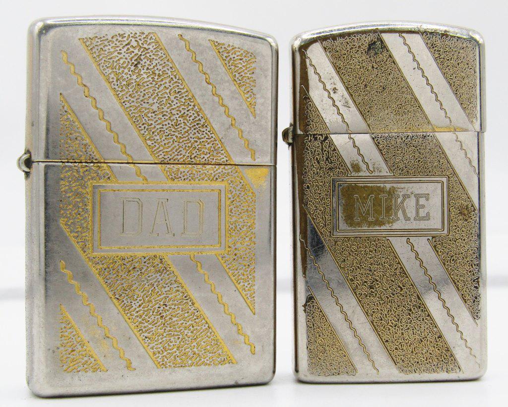 (2) ENGRAVED TWO TONED ZIPPO LIGHTERS! (1 of 4)