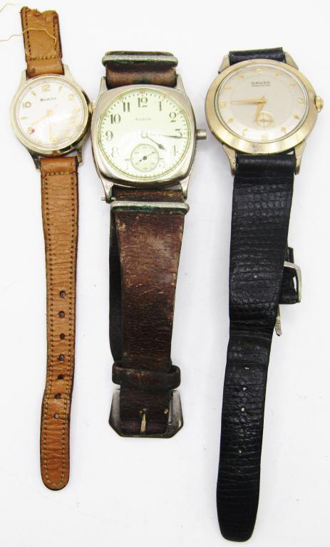 3 Mens Leather Band Watches (Westclock,Elgin) (1 of 5)