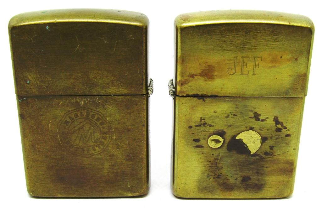 (2) 1990's BRASS ZIPPO LIGHTERS!: ONE 1992 ENGRAVED "J E F", ONE 1994 "MARLBORO COUNTRY STORE"