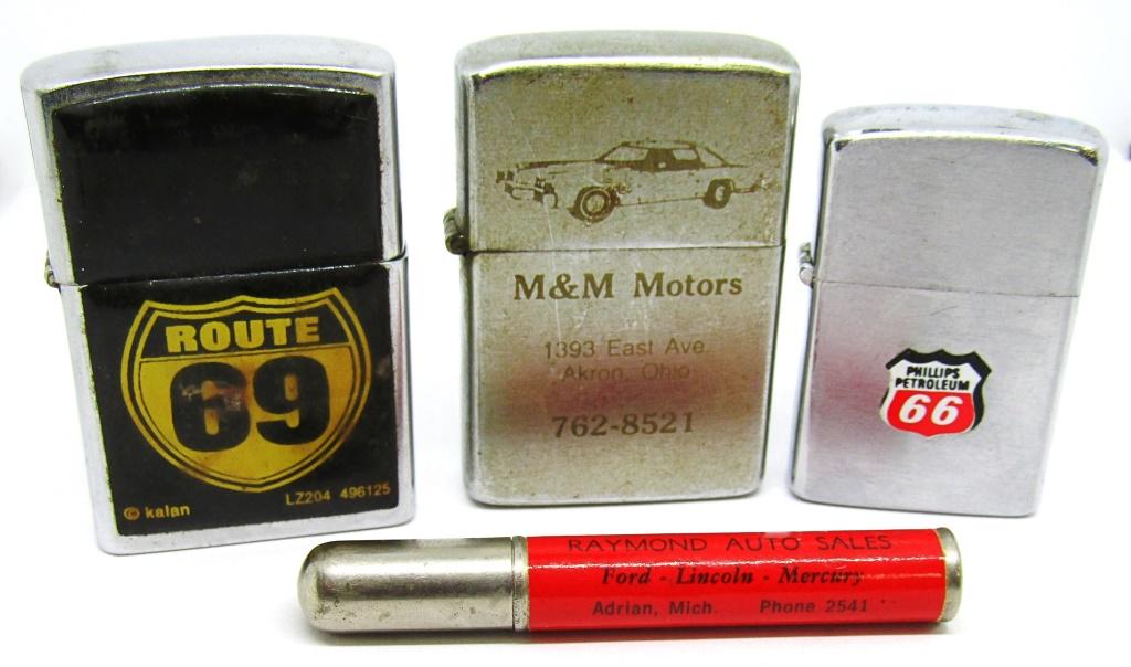(4) AUTO ADVERTISING LIGHTERS! (1 of 4)