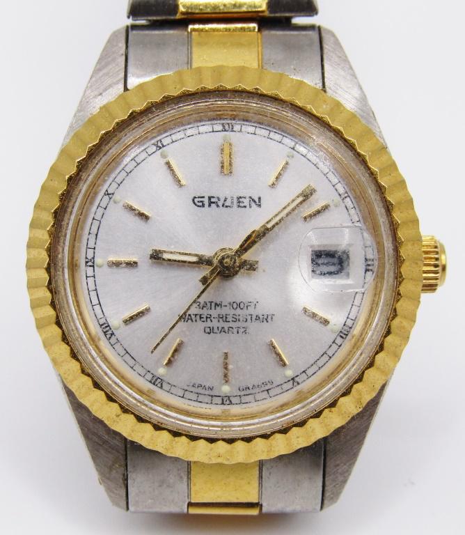 VINTAGE GRUEN 3ATM-100 FT WATER RESISTANT: MEN'S CALENDAR WRISTWATCH-UNTESTED
