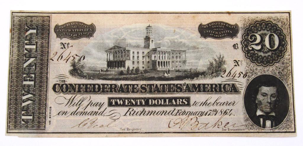 1864 $20 CONFEDERATE STATES of AMERICA (1 of 2)