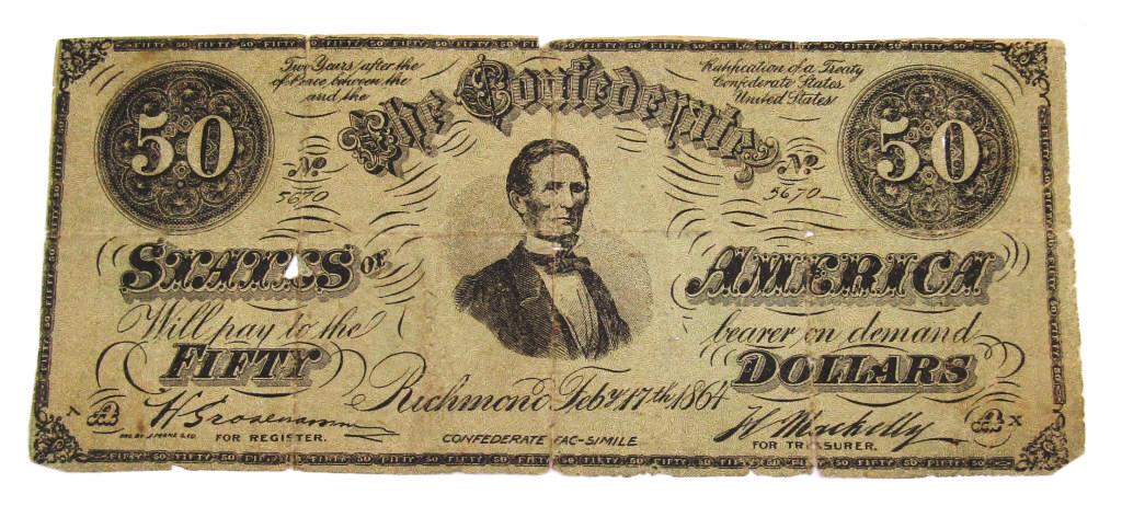 1864 $50 CONFEDERATE STATES of AMERICA: FIFTY DOLLARS - RICHMOND VA