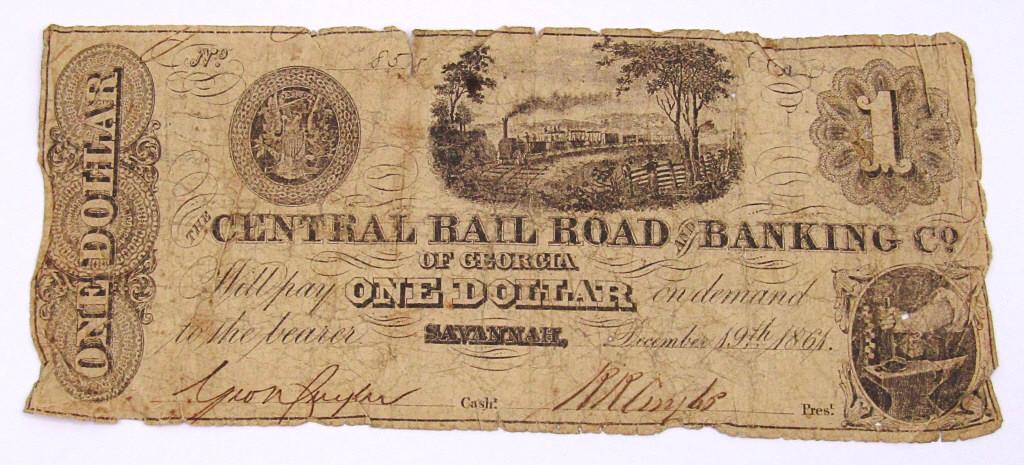 1861 $1 CENTRAL RAIL ROAD OBSOLETE NOTE (1 of 2)