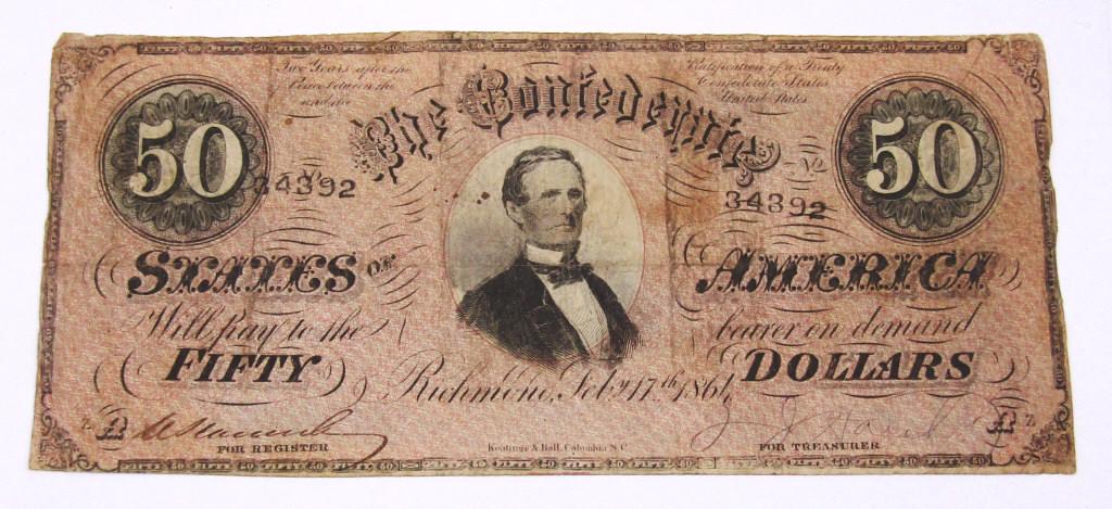 1864 $50 CONFEDERATE STATES of AMERICA (1 of 2)