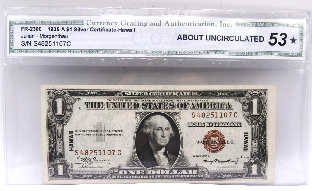 1935A $1 "HAWAII" SILVER CERT CGA 53 (1 of 2)