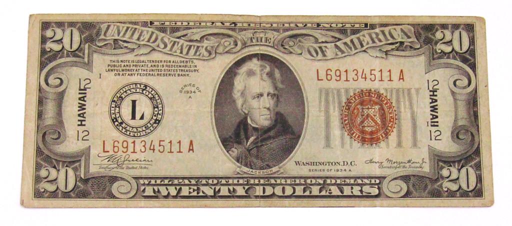 1934A $20 "HAWAII" FED RSV NOTE (1 of 2)