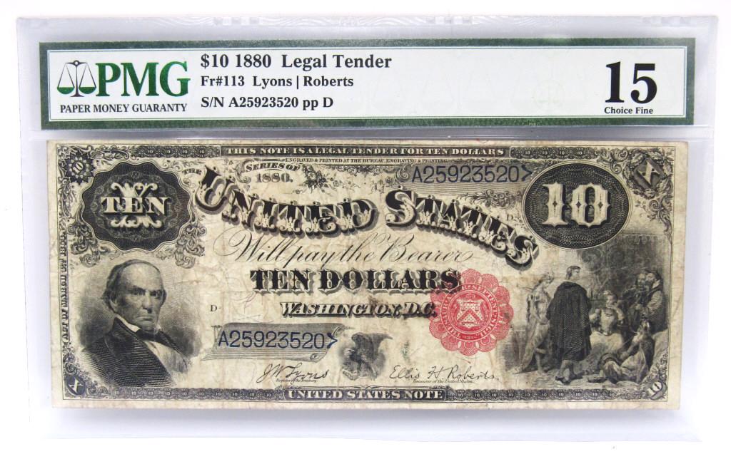 1880 $10 LEGAL TENDER U.S. NOTE PMG 15 (1 of 2)