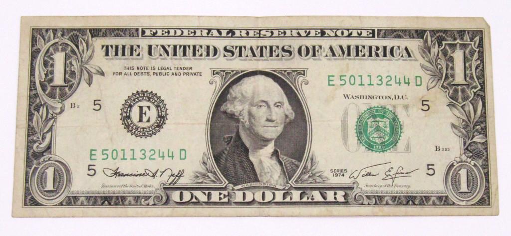 1974 $1 ERROR NOTE - REVERSE OVER PRINT (1 of 2)