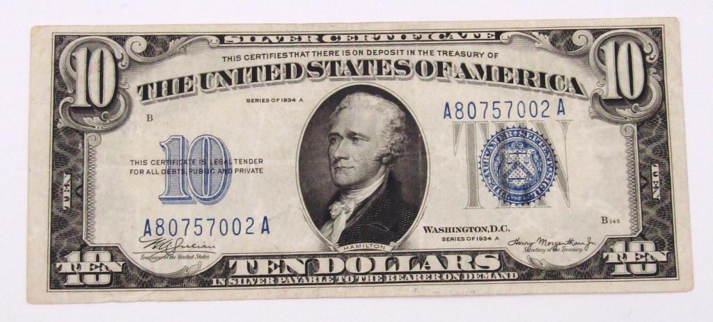 1934A $10 SILVER CERTIFICATE (1 of 2)