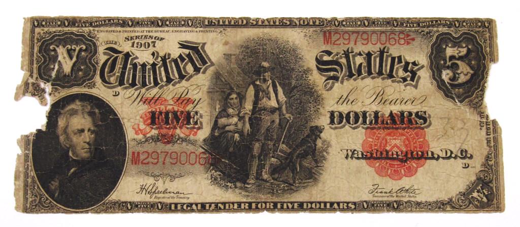 1907 $5 "WOODCHOPPER" UNITED STATES NOTE (1 of 2)