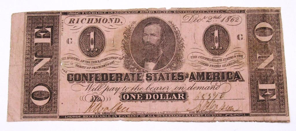 1862 $1 CONFEDERATE STATES of AMERICA (1 of 2)