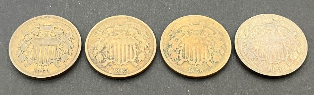 (4) DIFF TWO CENT PIECES - 1864, 1865 (1 of 10)