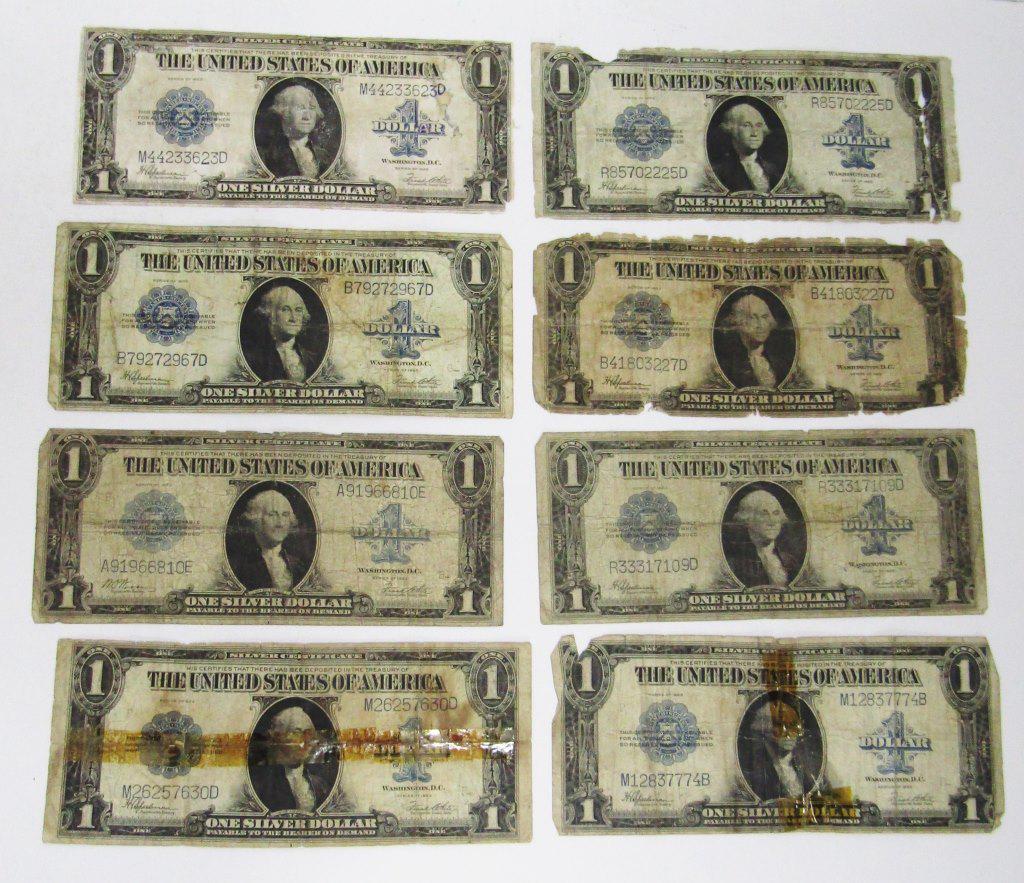 (8) 1923 $1 SILVER CERTIFICATES - LARGE SIZE NOTE (1 of 2)