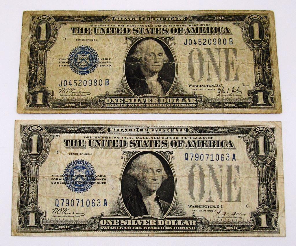 (2) 1928 "FUNNY BACK" SILVER CERTS (1 of 2)