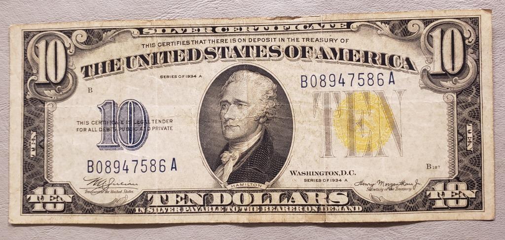 1934 $10 "NORTH AFRICA" SILVER CERT (1 of 2)