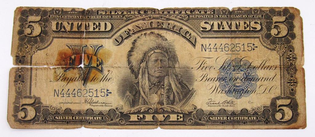 1899 $5 "INDIAN CHIEF" SILVER CERTIFICATE (1 of 2)