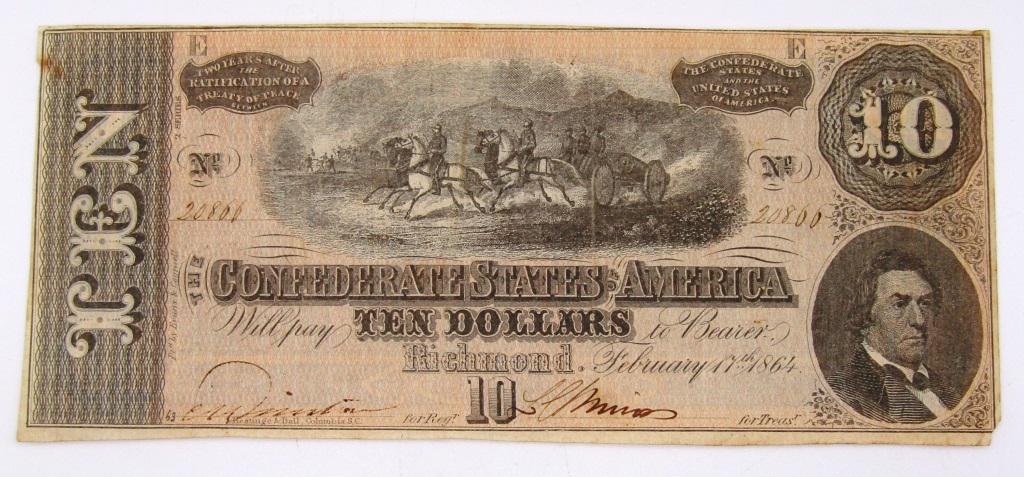 1864 $10 CONFEDERATE STATES of AMERICA: NICE CIRC