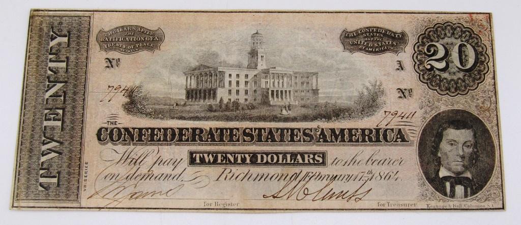 1864 $20 CONFEDERATE STATES of AMERICA (1 of 2)