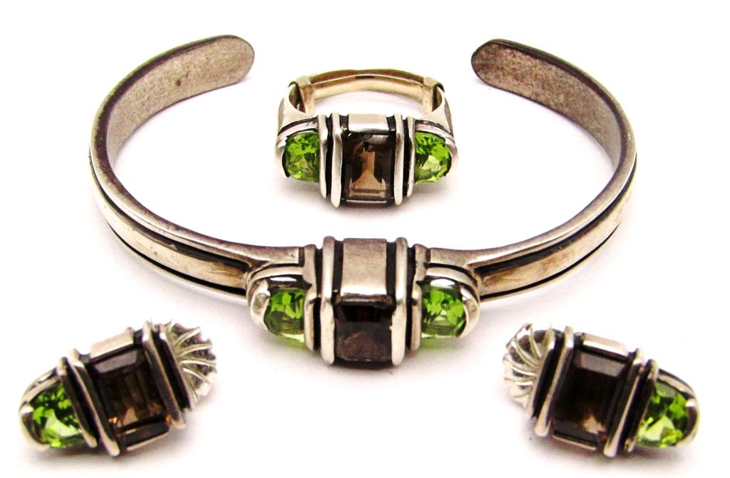 SET! DC MARKED STERLING CUFF WITH GREEN AND (1 of 5)