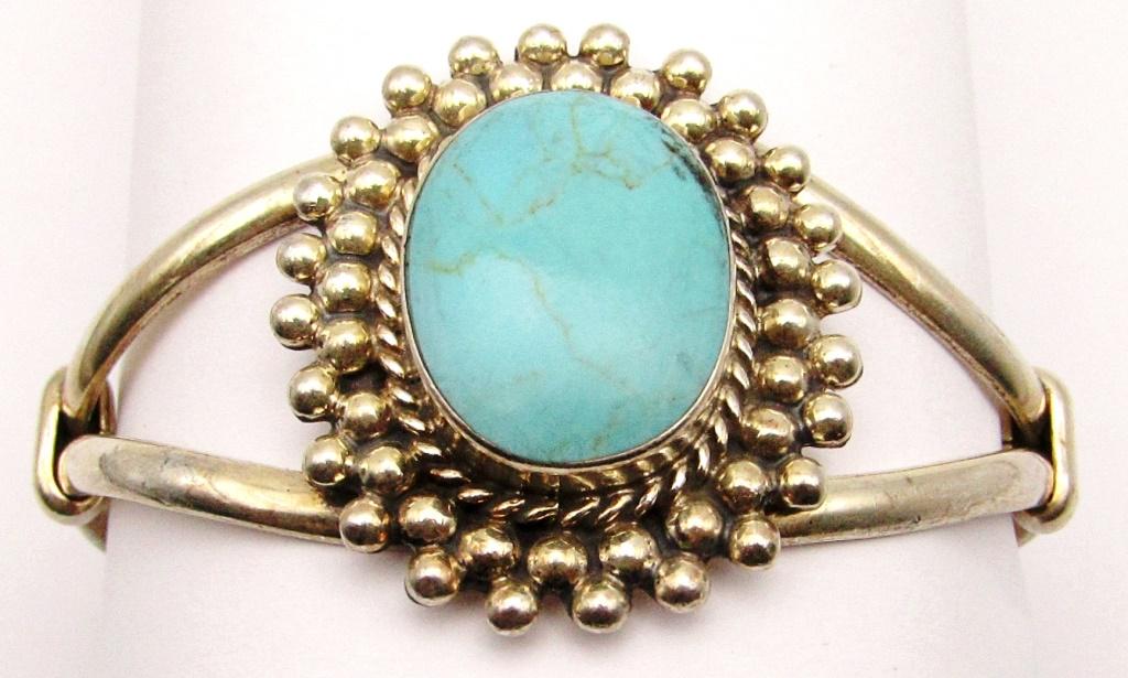 MEXICO STERLING SPLIT SHANK CUFF WITH TURQUOISE (1 of 4)