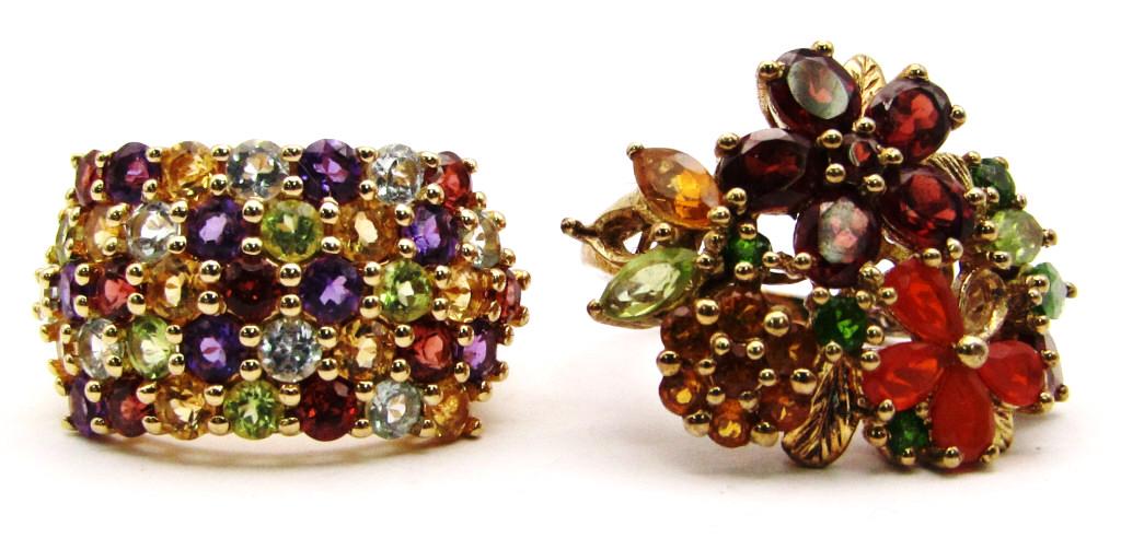 2-GOLD TONED STERLING FASHION BLING RINGS WITH (1 of 6)