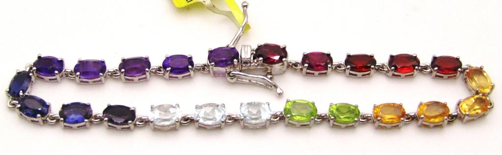 NWT! STERLING RAINBOW STONE TENNIS BRACELET: MEASURES 7.5 INCHES-TOTAL 5 DWT