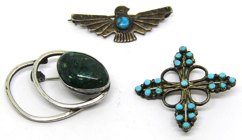3-VTG STERLING BROOCHES: (1)SOUTHWESTERN (1 of 3)