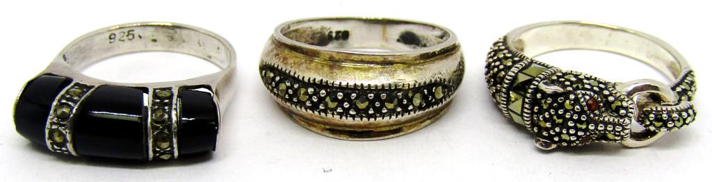 3-STERLING MARCASITE RINGS: (1)LEPARD: VARIOUS SIZES 6.5-7-TOTAL 8 DWT