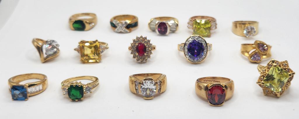 15-GOLD TONED FASHION BLING RINGS (1 of 3)