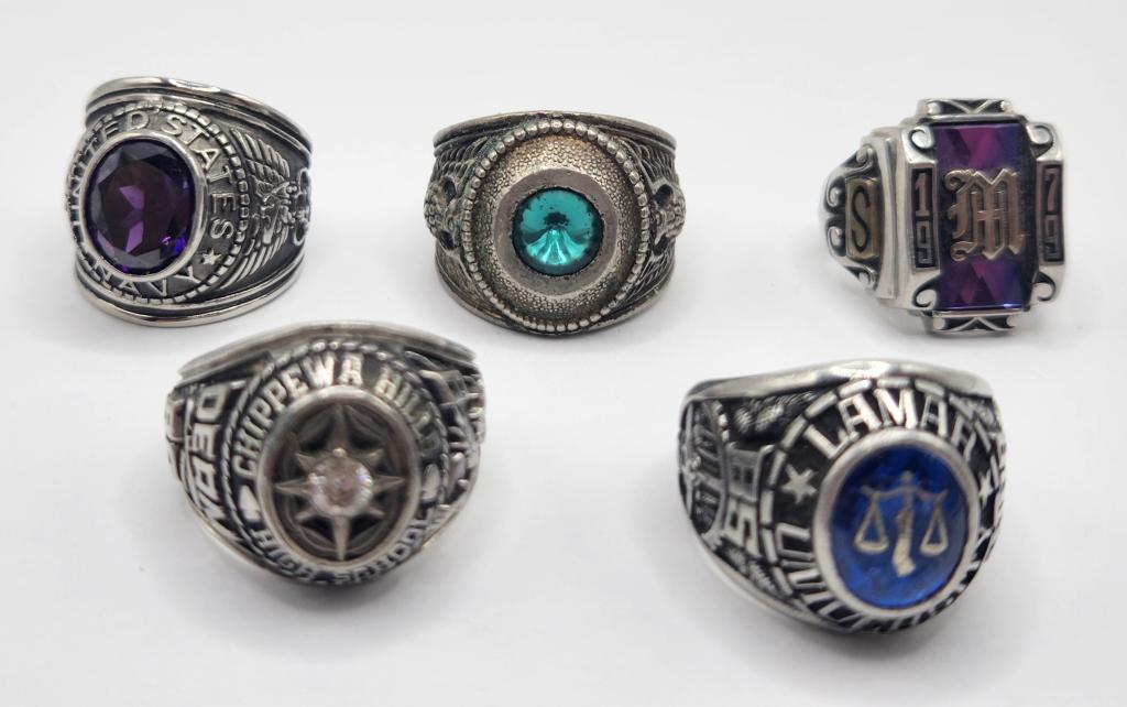 5-SILVER TONED MEN'S CLASS RINGS (1 of 5)