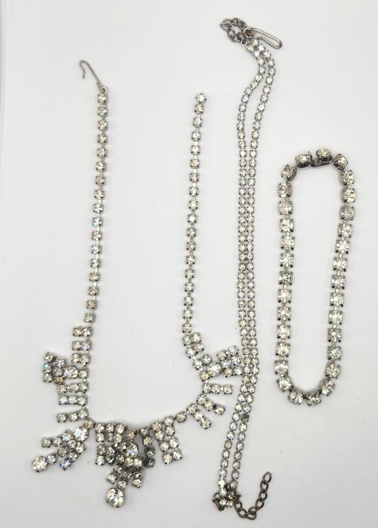 3-VTG SILVER TONED RHINESTONE NECKLACES (1 of 3)