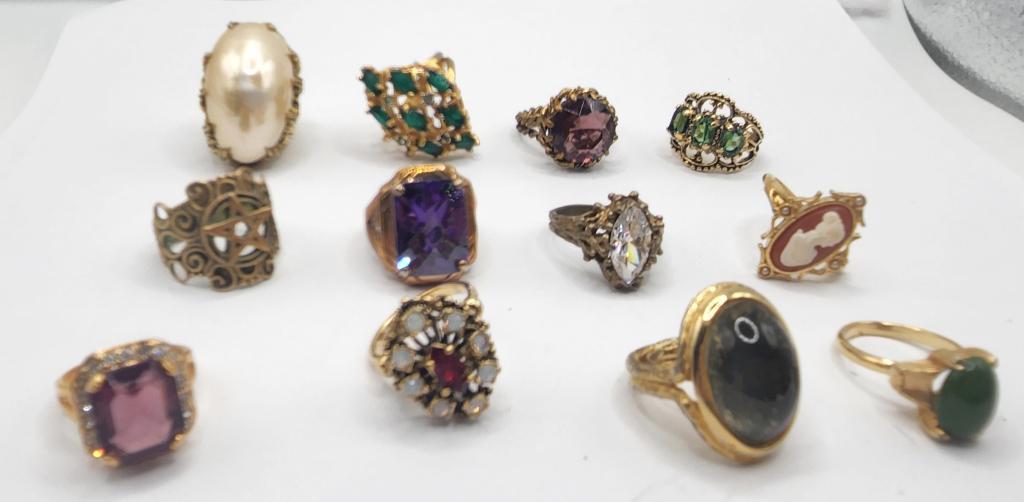 12-VINTAGE GOLD TONED FASHION RINGS (1 of 4)