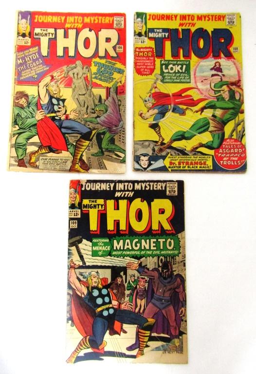 (3) JOURNEY INTO MYSTERY THE MIGHTY THOR: 1964 #106, #108, #109 MAGENTA - ALL IN VG CONDITION