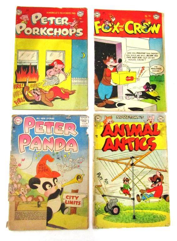 (4) DC COMICS GOLDEN AGE CARTOON COMICS: 1953 #25 PETER PORKCHOPS VG, 1953 #14 FOX AND THE CROW GOOD, 1953 #47 ANIMAL ANTICS FAIR/GOOD, 1957 PETER PANDA POOR