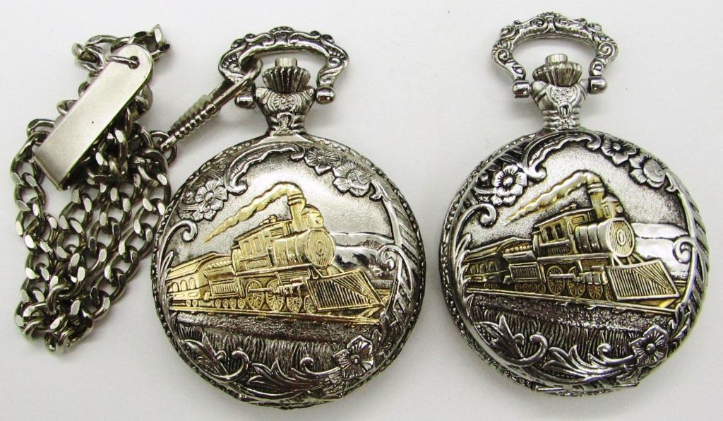 (2) QUARTZ POCKET WATCHES - TRAIN on CASE (1 of 7)