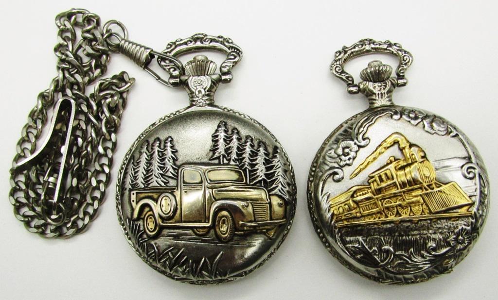 (2) QUARTZ POCKET WATCHES - TRUCK & TRAIN: BOTH NEED NEW BATTERIES