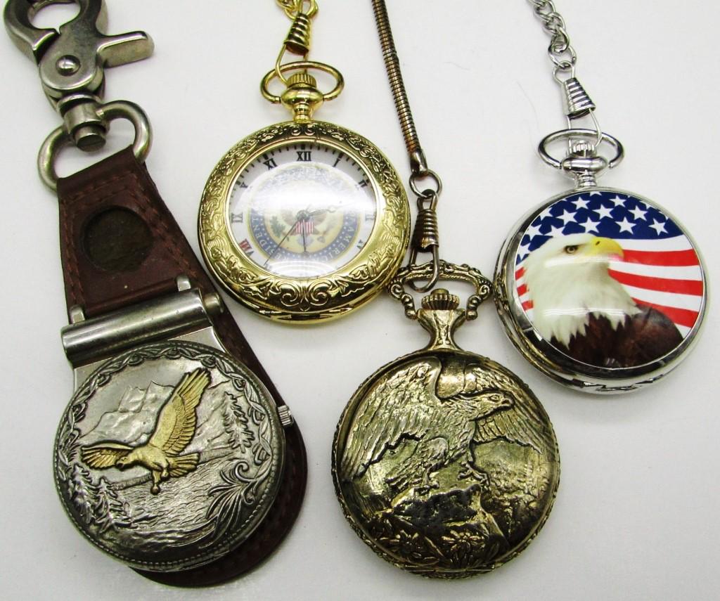 (4) QUARTZ POCKET WATCHES UNIQUE CASES (1 of 6)