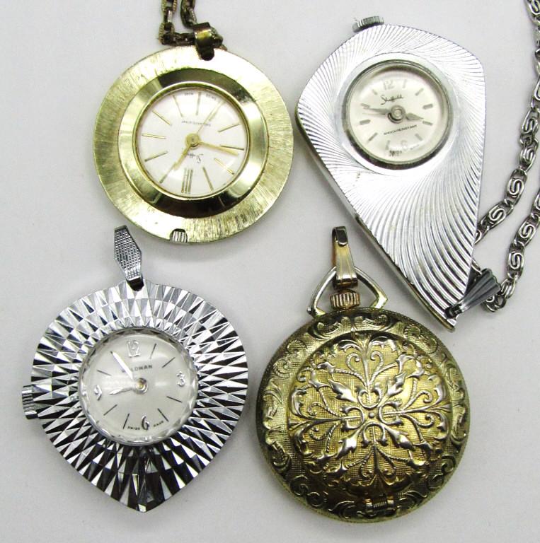 (4) WORKING VTG PENDANT WATCHES: (2) SHEFFIELD,WOLDMAN, CUSTOM TIME - WIND UP WATCH LOT