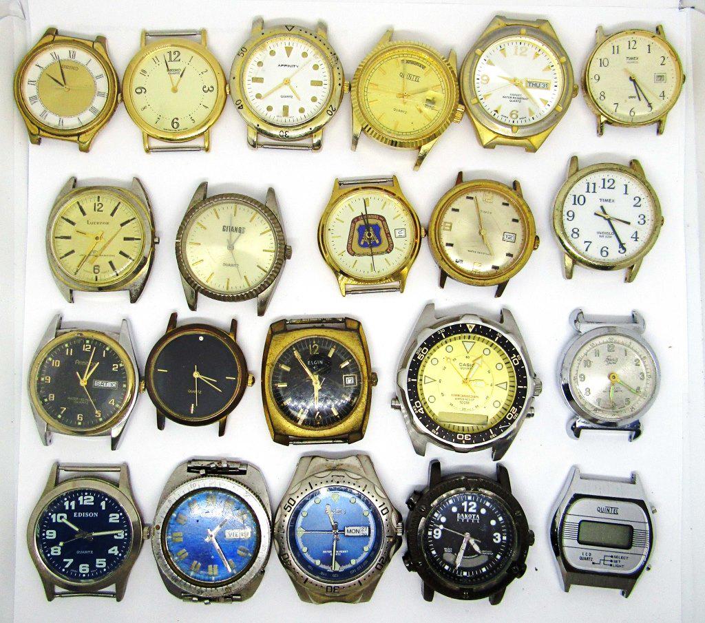 (21) WATCH MOVEMENTS PARTS / REPAIR: ELGIN, TIMEX, SEIKO, CASIO, EDISON, GITANO, LUCERNE & MORE - PARTS / REPAIR