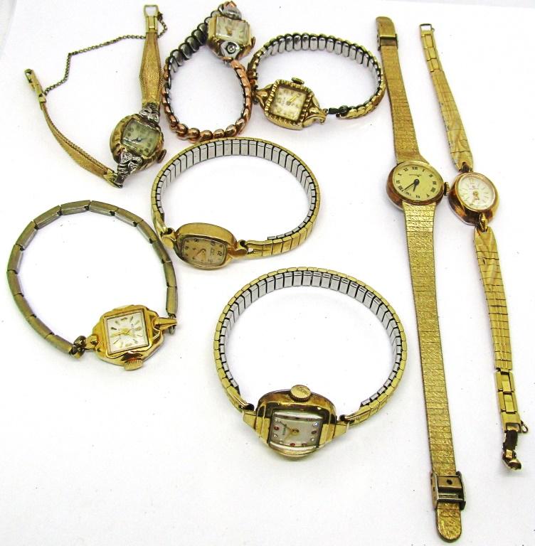 (8) LADIES VINTAGE WRIST WATCHES: ELGIN,WITTNAUER, CLINTON, HELBROS, WITTNAUER, WESTCLOX, BENRUS - UNTESTED AS TO WORKING CONDITION