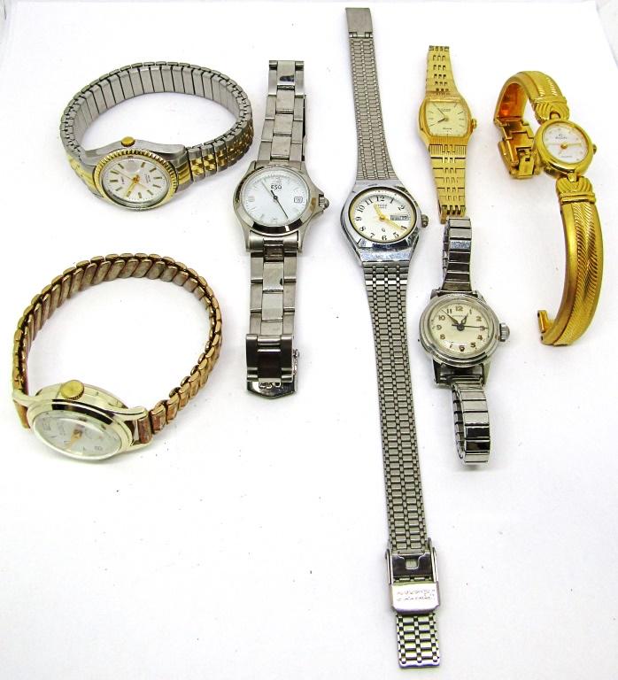 (7) LADIES WORK WATCHES - MILADY BY WINDSOR: (2)CITIZEN, ESQ, TIMEX, WITTNAUER running, ELGIN - MILADY running - REST UNTESTED