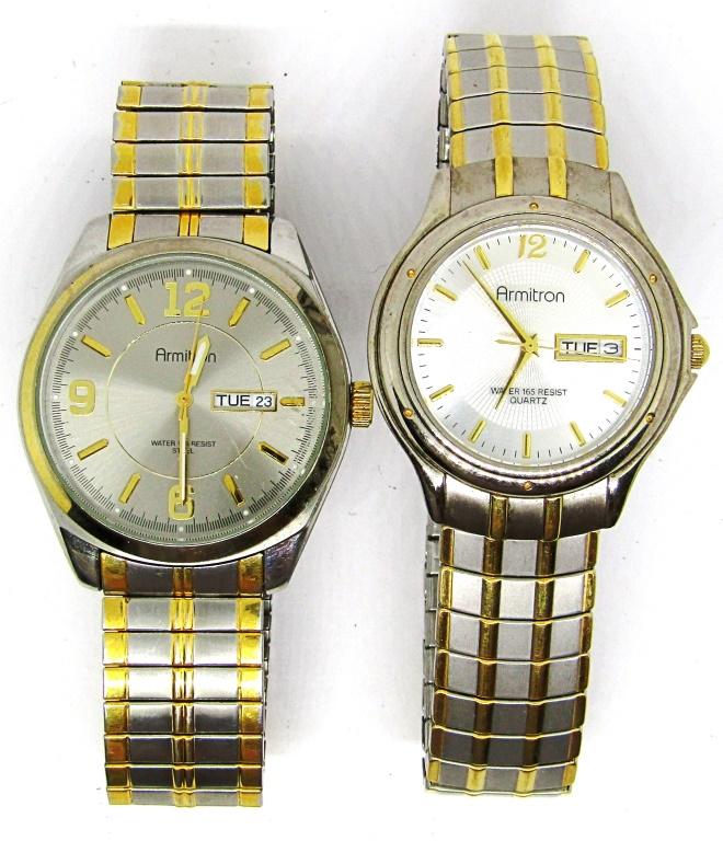 (2) MENS ARMITRON TWO TONE WATCHES: NICE PRE OWNED CONDITION - UNTESTED - NEEDS NEW BATTERIES