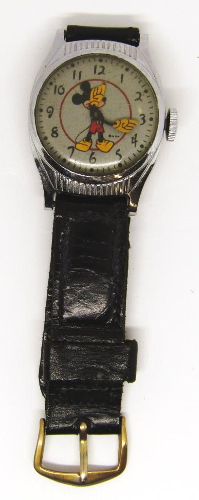 1950's US TIME MICKEY MOUSE WATCH - RUNS!: ORIGINAL BAND - RUNNING CONDITION