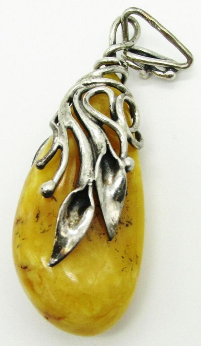 YELLOW JASPER & STERLING PENDANT - COOL! (1 of 4)