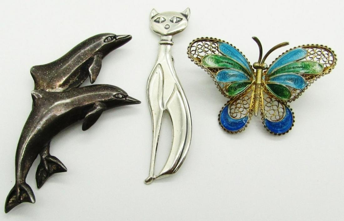 (3) STERLING PINS / BEAU CAT, DOLPHINE & (1 of 6)